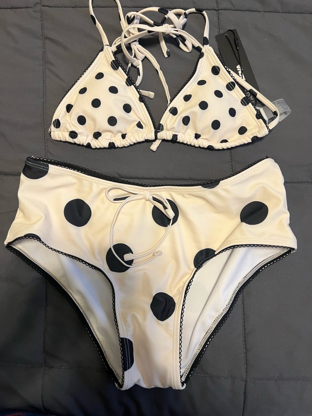 Fashion Nova White and Black Polka Dot Bikini Set